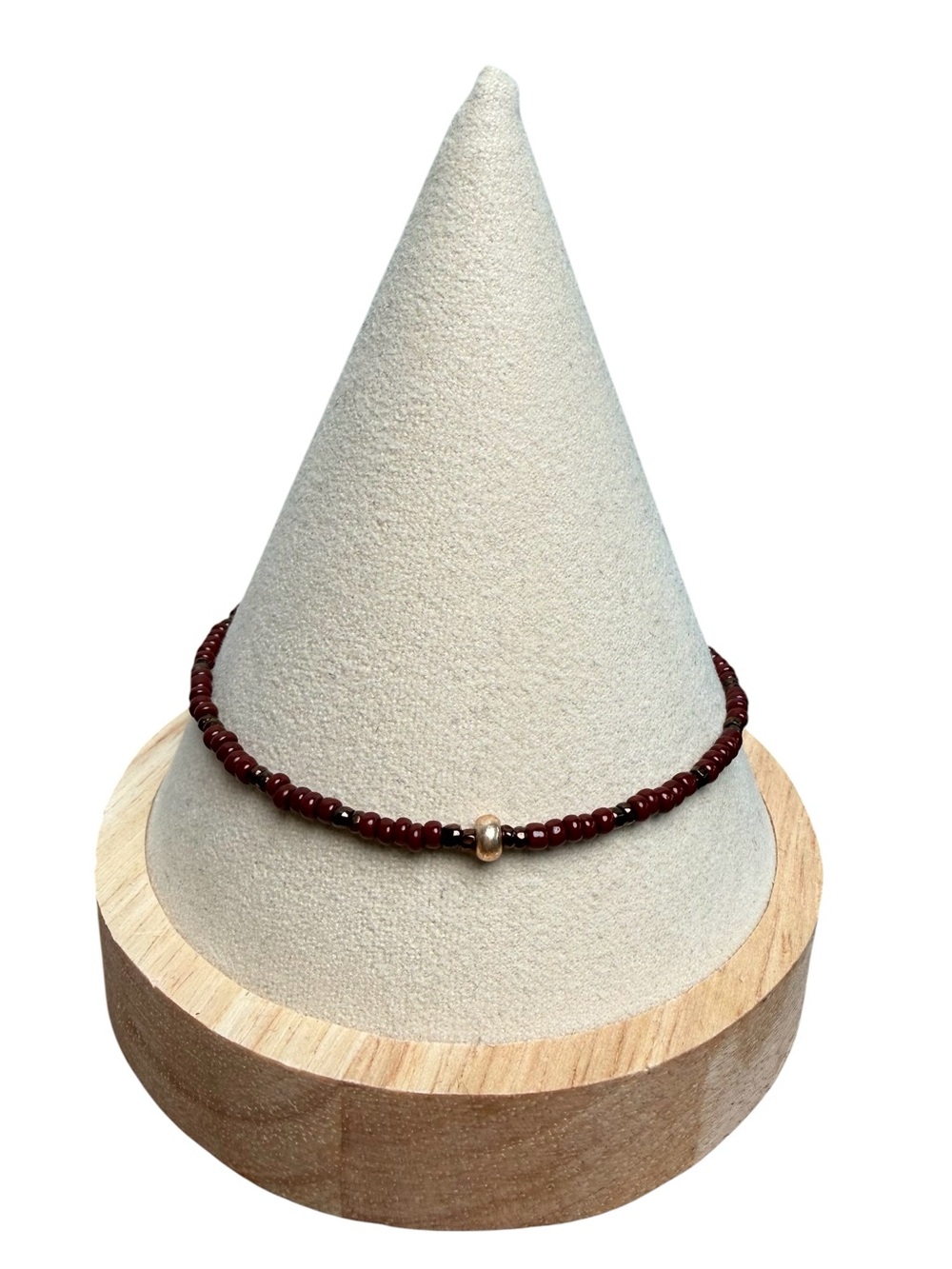 Hand Crafted Burgundy, Shiny Brown & Gold Tone Beaded Bracelet Size 7.5 NEW